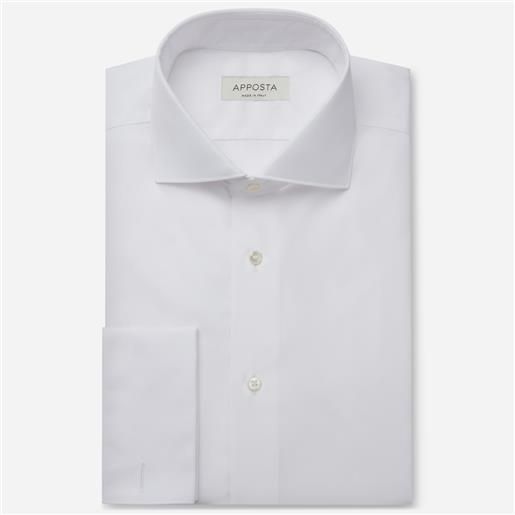 Apposta camicia tinta unita bianco 100% puro cotone twill triplo ritorto giza 45, collo stile collo francese, polso da gemelli