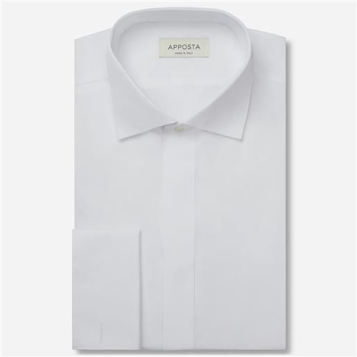Apposta camicia tinta unita bianco 100% puro cotone twill doppio ritorto, collo stile collo da cerimonia con passante, polso da gemelli
