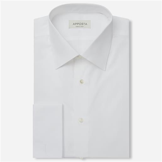 Apposta camicia tinta unita bianco 100% puro cotone popeline giza 87, collo stile collo italiano basso, polso da gemelli