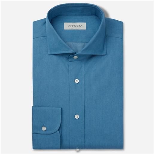 Apposta camicia tinta unita azzurro 100% puro cotone denim doppio ritorto, collo stile collo francese basso