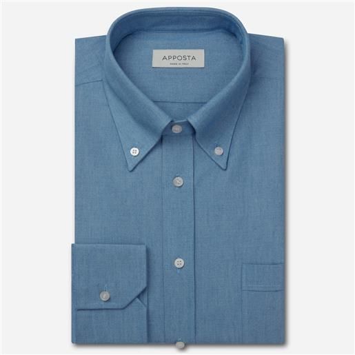 Apposta camicia tinta unita azzurro 100% puro cotone denim, collo stile collo button down