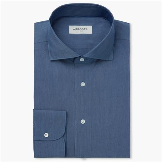 Apposta camicia tinta unita blu 100% puro cotone denim, collo stile collo francese basso