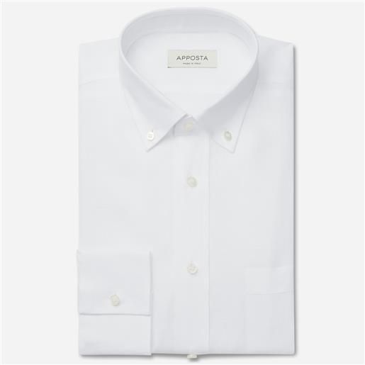 Apposta camicia tinta unita bianco lino tela, collo stile collo button down piccolo