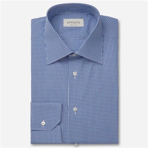 Apposta camicia quadri piccoli blu 100% puro cotone fil-a-fil, collo stile collo italiano formale