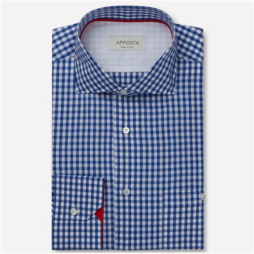 Apposta camicia quadri piccoli azzurro 100% puro cotone tela doppio ritorto, collo stile collo francese aggiornato a punte corte