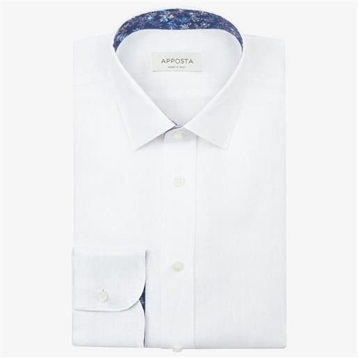 Apposta camicia tinta unita bianco 100% puro cotone twill, collo stile collo italiano basso