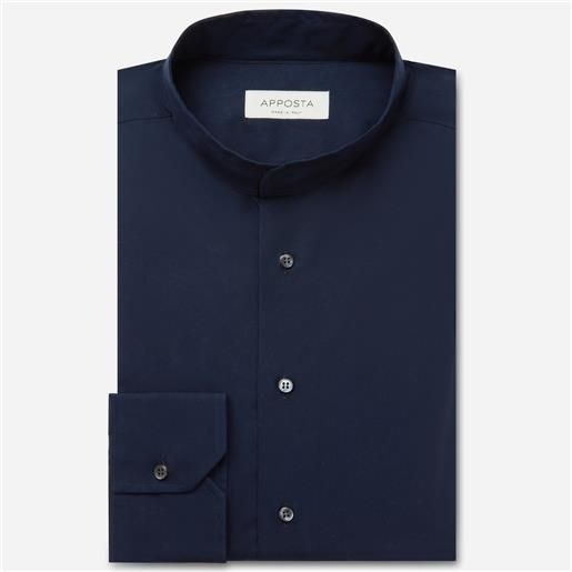 Apposta camicia tinta unita blu 100% puro cotone popeline, collo stile collo alla coreana senza bottone