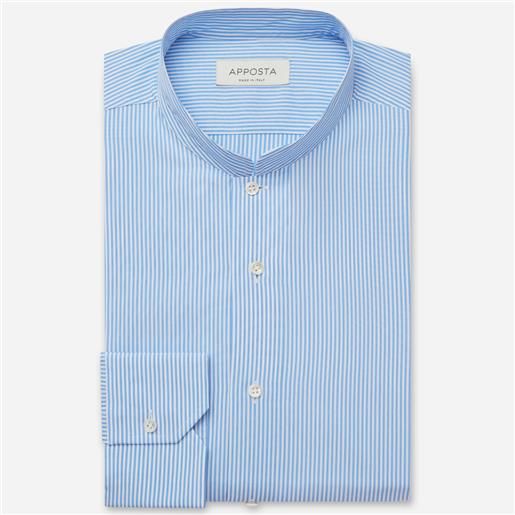 Apposta camicia righe azzurro 100% puro cotone tela, collo stile collo alla coreana aperto