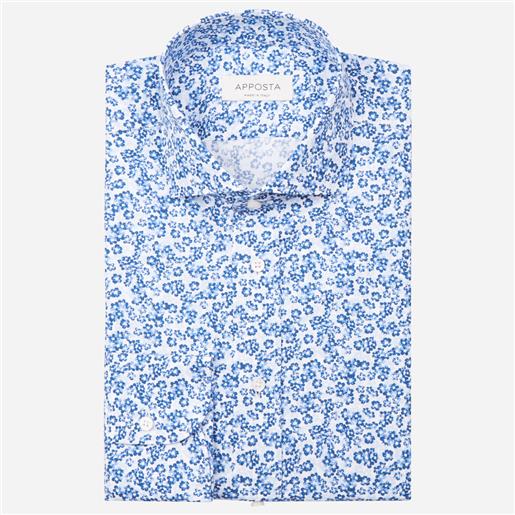 Apposta camicia disegni a fiori azzurro 100% puro cotone popeline, collo stile collo francese aggiornato a punte corte