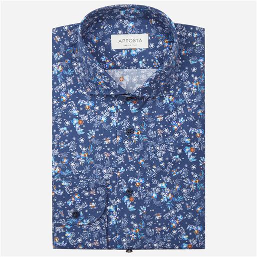 Apposta camicia disegni a fiori blu 100% puro cotone popeline, collo stile collo francese basso