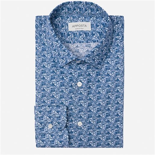 Apposta camicia disegni a fiori blu 100% puro cotone tela, collo stile collo cutaway