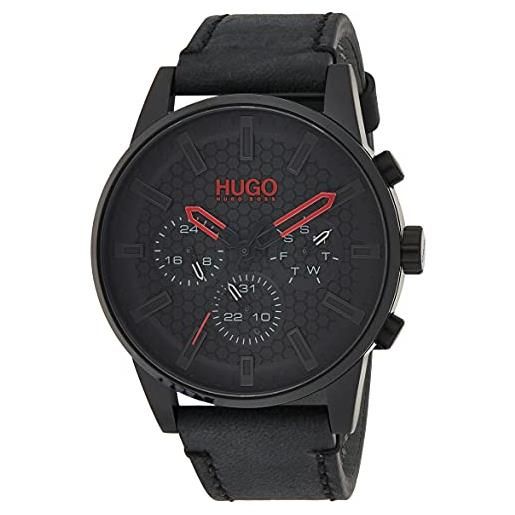 Hugo orologio analogico multifunzione al quarzo da uomo con cinturino in pelle nero - 1530149