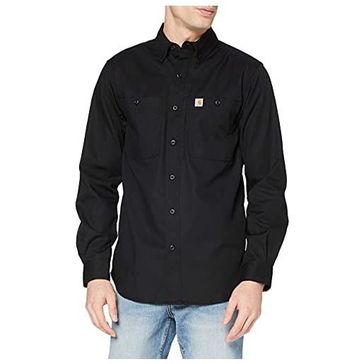 Carhartt camicia da lavoro a manica lunga in cotone canvas, vestibilità comoda, serie rugged professional, uomo, nero, xl