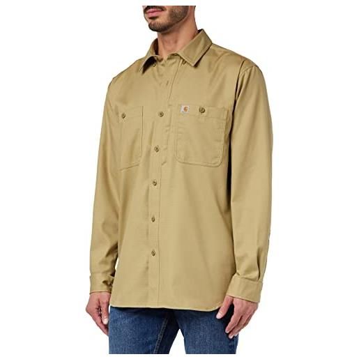 Carhartt camicia da lavoro a manica lunga in cotone canvas, vestibilità comoda, serie rugged professional, uomo, marrone (cachi scuro), xl