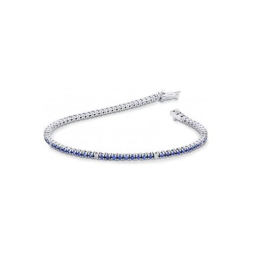 Gioielli di Valenza bracciale tennis in oro bianco 18k con zaffiri blu e diamanti, larghezza maglia 2,20 mm circa. 