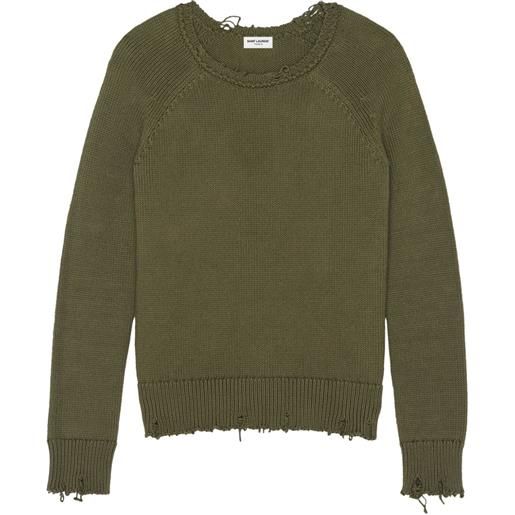 Saint Laurent maglione a girocollo con effetto vissuto - verde