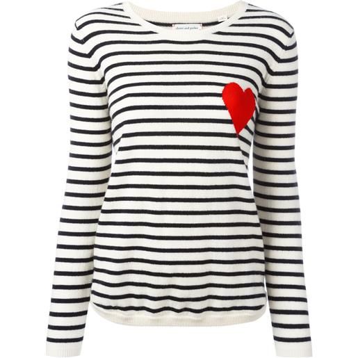 Chinti & Parker breton stripe heart jumper - cream/navy/red