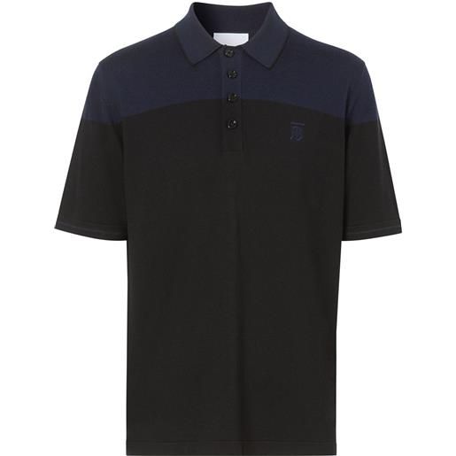 Burberry polo bicolore con ricamo - nero