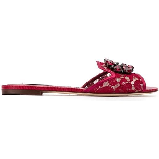 Dolce & Gabbana bianca crystal-embellished lace sandals - rosso