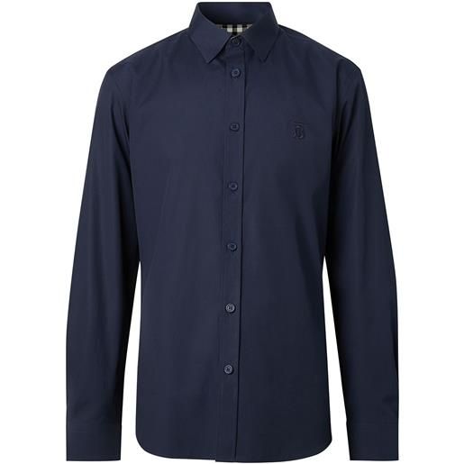 Burberry camicia aderente con monogramma - blu