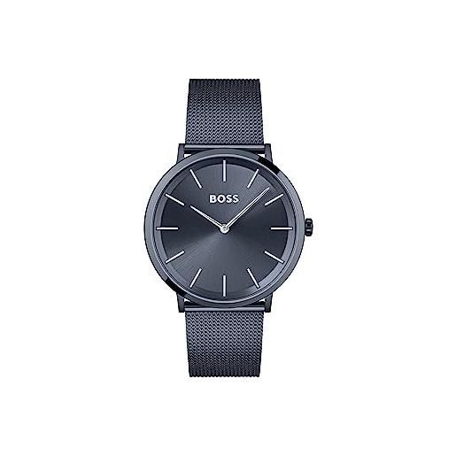 Boss orologio analogico al quarzo da uomo con cinturino in maglia metallica in acciaio inossidabile blu - 1513827