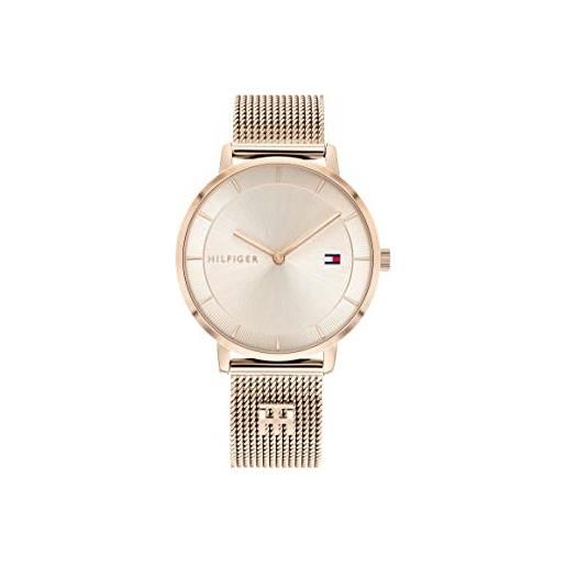 Tommy Hilfiger orologio analogico al quarzo da donna con cinturino in maglia metallica in acciaio inossidabile color oro rosso - 1782287