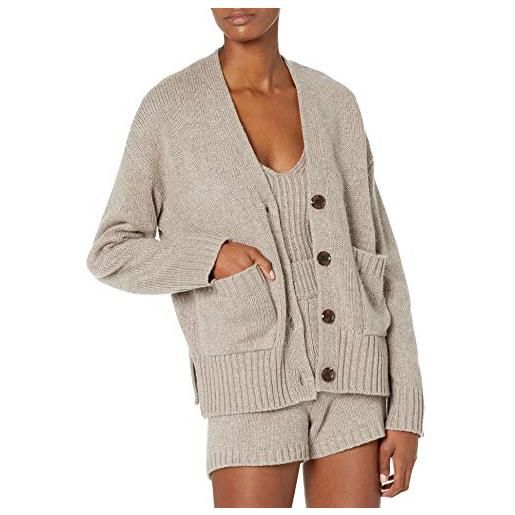 The Drop brigitte, cardigan a costine con bottoni grandi e tasche frontali da donna, blu artico, xl