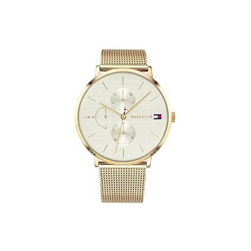 Tommy Hilfiger orologio analogico multifunzione al quarzo da donna con cinturino in maglia metallica in acciaio inossidabile dorato - 1781943