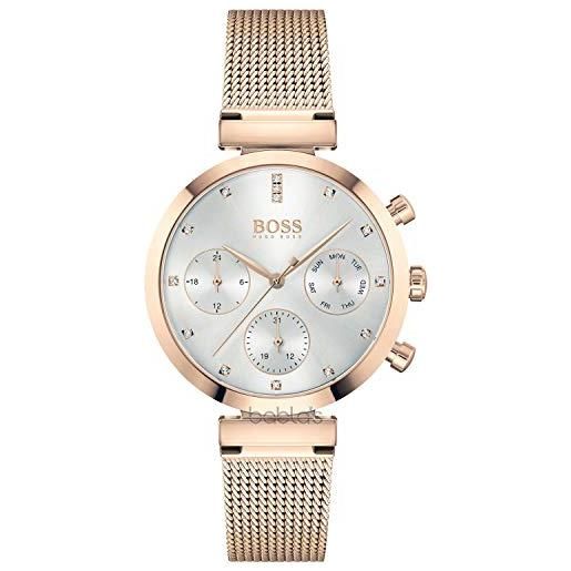 BOSS orologio analogico multifunzione al quarzo da donna collezione flawless con cinturino in acciaio inossidabile, oro rosa (rose gold)