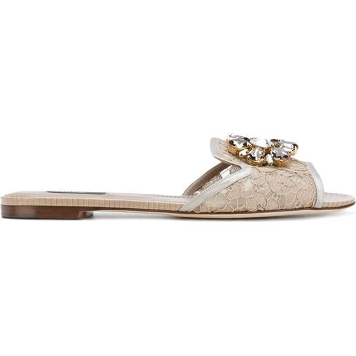 Dolce & Gabbana bianca crystal-embellished lace sandals - toni neutri