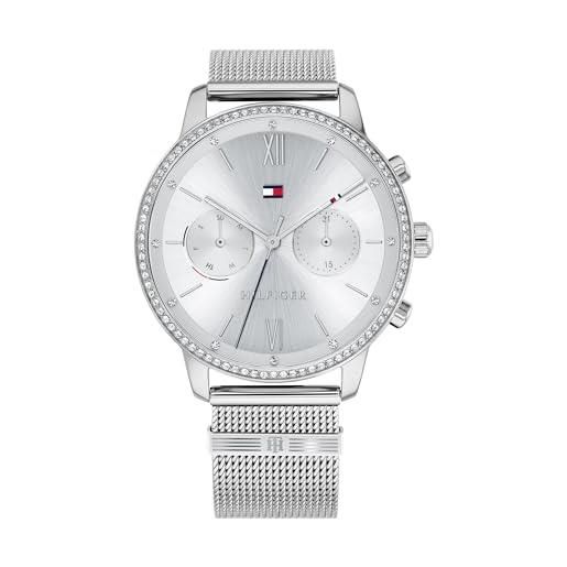Tommy Hilfiger orologio analogico multifunzione al quarzo da donna con cinturino in maglia metallica in acciaio inossidabile argentato - 1782301