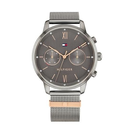 Tommy Hilfiger orologio analogico multifunzione al quarzo da donna con cinturino in maglia metallica in acciaio inossidabile grigio - 1782304