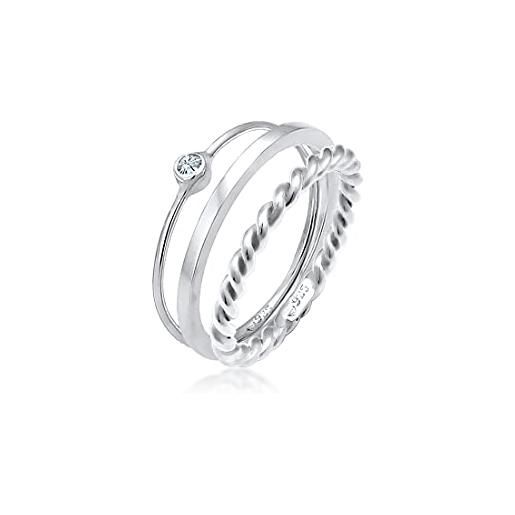 Elli anelli donne set solitario di base ritorto con cristallo in argento sterlino 925
