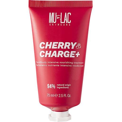 Mulac cherry charge+ face & body intensive nourishing treatment 75ml tratt. Viso 24 ore nutriente, tratt. Viso notte nutriente, base trucco nutriente, crema corpo, trattamento mani