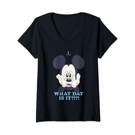 Disney donna Disney mickey mouse what day is it?Maglietta con collo a v
