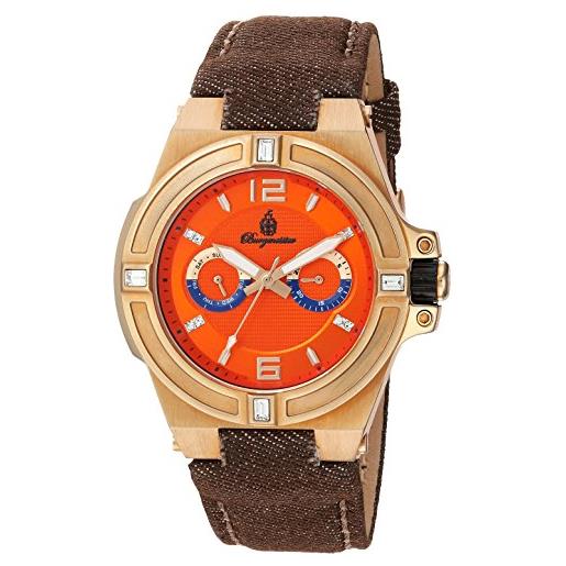 Burgmeister-orologio da uomo al quarzo con display analogico, colore: arancione e marrone e tessuto bm 220-390-1 bracciale in canvas