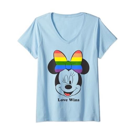 Disney donna Disney mickey and friends minnie mouse love wins rainbow bow maglietta con collo a v