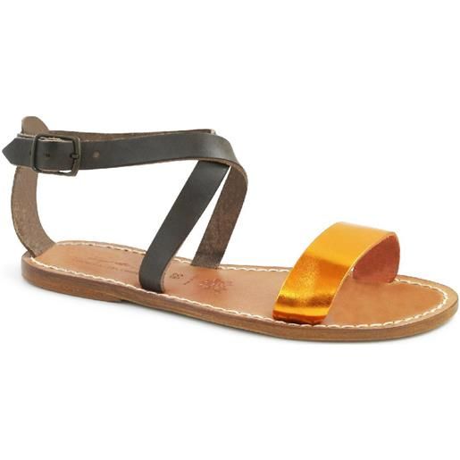 Gianluca - L'artigiano del cuoio sandali in pelle bassi bicolor fatti a mano 509 d lam-arancio-fango