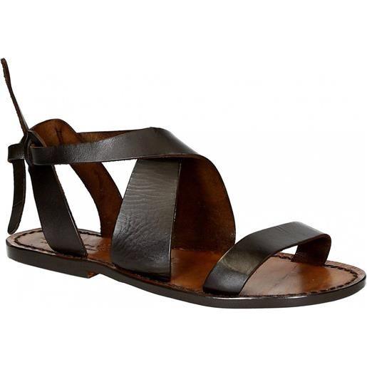 Gianluca - L'artigiano del cuoio sandali donna fatti a mano in pelle marrone scuro 570 d moro