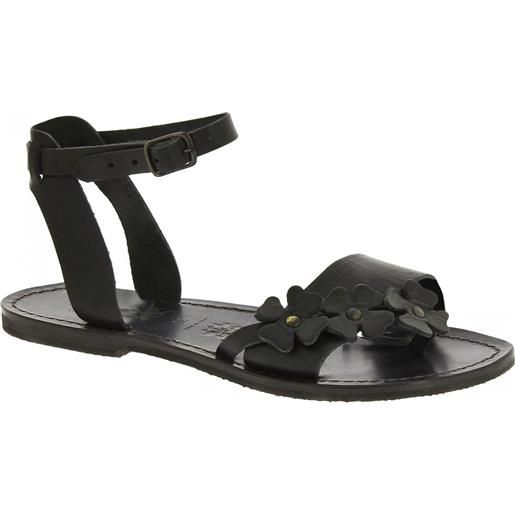 Gianluca - L'artigiano del cuoio sandali bassi donna artigianali in pelle color nero 593 d nero