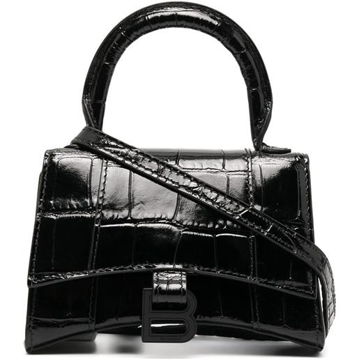 Balenciaga borsa mini con effetto coccodrillo hourglass - nero