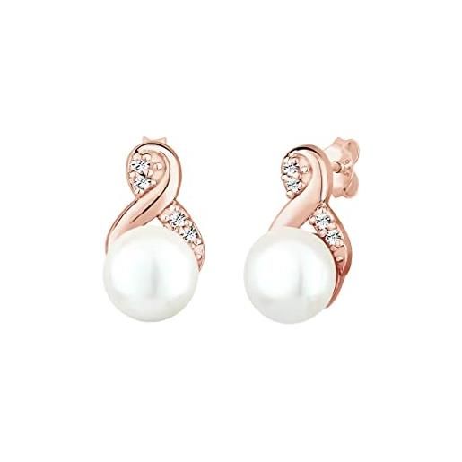 Elli orecchini donne orecchini a perno infinty elegante con perla d'acqua dolce e cristalli in argento sterlino 925