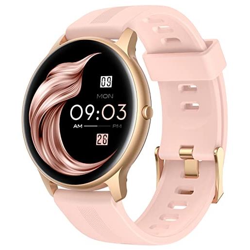 AGPTEK lw11 smartwatch donna orologio fitness 1,3 full touch, impermeabile ip68, cardiofrequenzimetro polso, salute della donna, orologio fitness impermeabile ip68, per android ios (rosa)