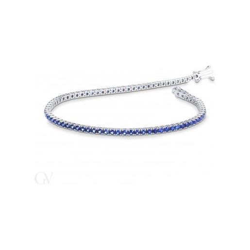 Gioielli di Valenza bracciale tennis in oro bianco 18k con zaffiri blu, larghezza maglia 2,35 mm circa