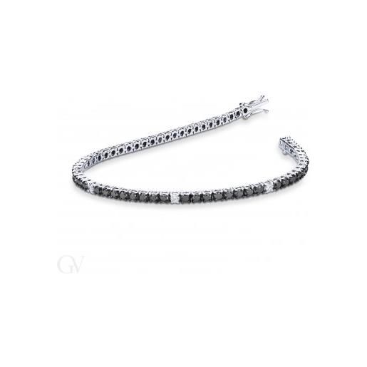 Gioielli di Valenza bracciale tennis filo in oro bianco 18k con diamanti neri e bianchi