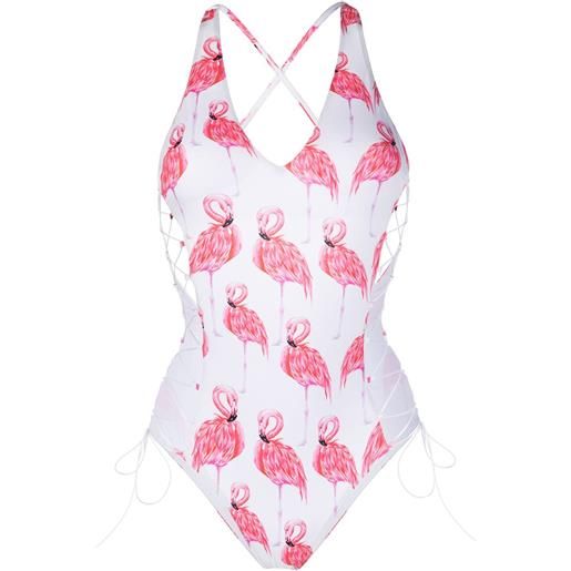 Noire Swimwear costume intero flamingo con stampa - bianco