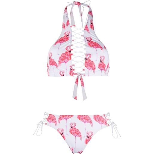 Noire Swimwear set bikini addicted flamingo con stampa - bianco