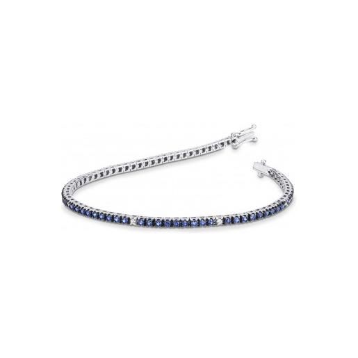 Gioielli di Valenza bracciale tennis in oro bianco 18k con zaffiri blu e diamanti