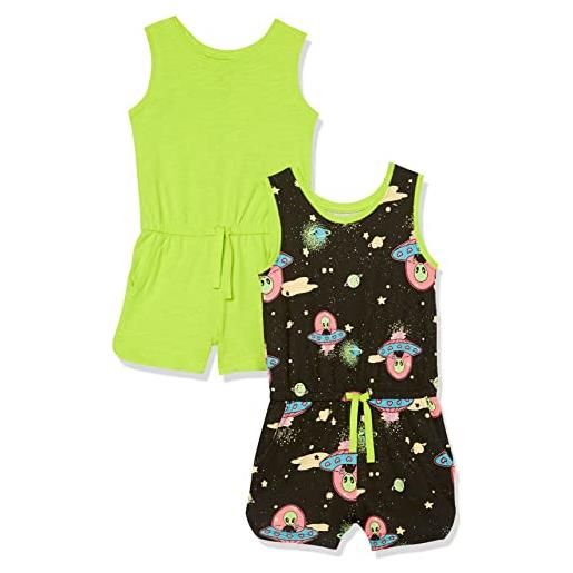 Amazon Essentials tutine smanicate in maglia (precedentemente spotted zebra) bambine e ragazze, pacco da 2, verde lime fluo/alieni, 8 anni