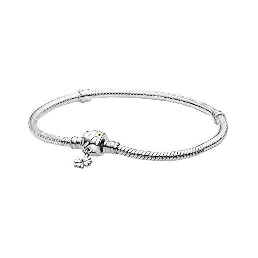 Pandora garden braccialetto in maglia snake con chiusura a forma di margherita, in argento sterling con cristalli gialli e smalto bianco, 21